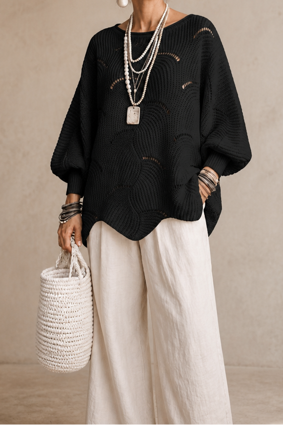 Wearbella – Hollow Wave Batwing Sleeve Sweater