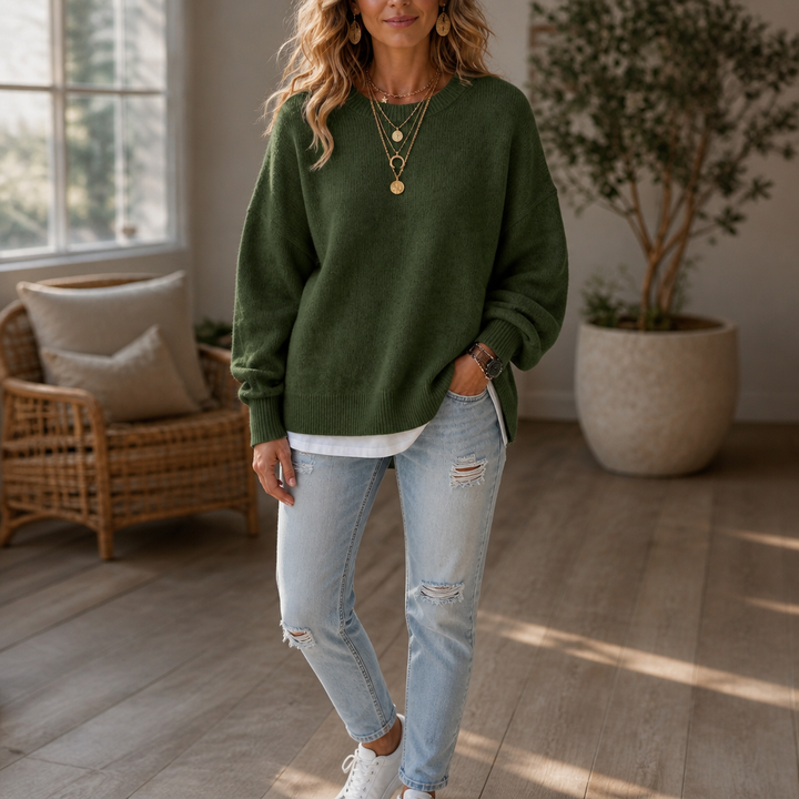 Wearbella – Drop-Shoulder Lantern Sleeve Chunky Knit Sweater