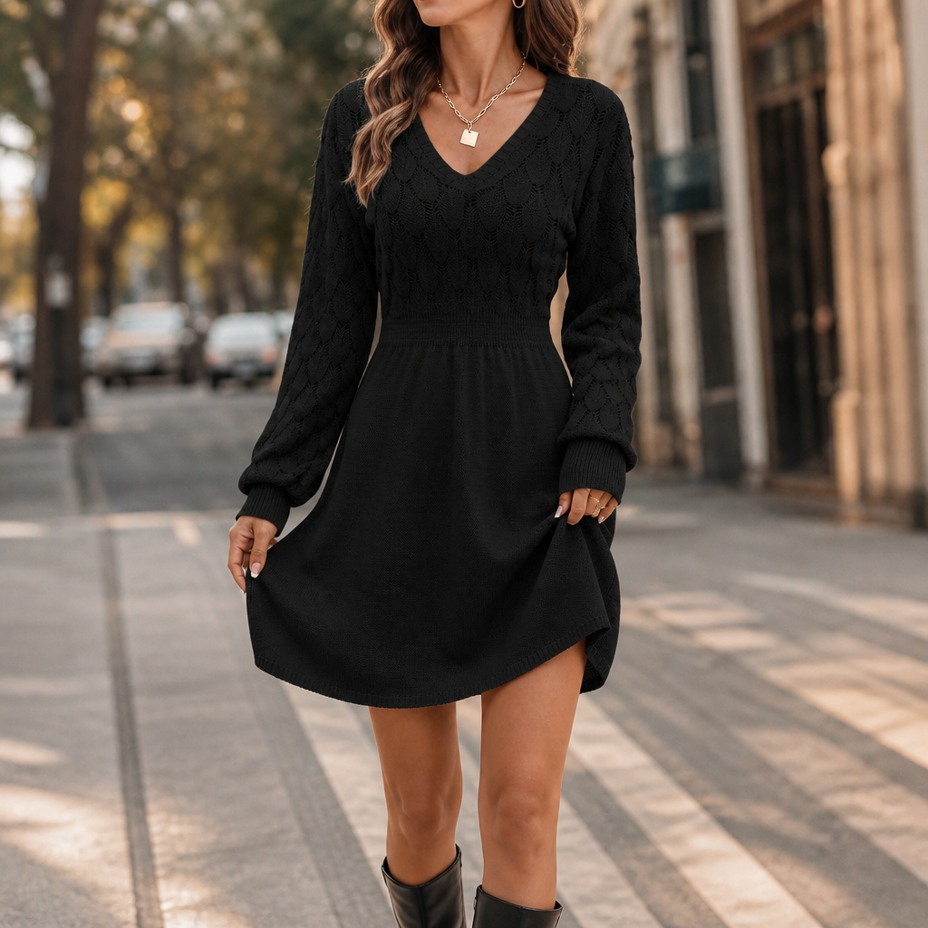 Wearlyn – Scale Knit A-Line Sweater Dress