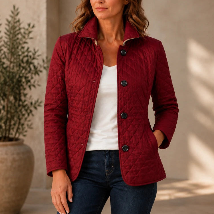 Loredana – Button-Front Quilted Mid-Season Jacket