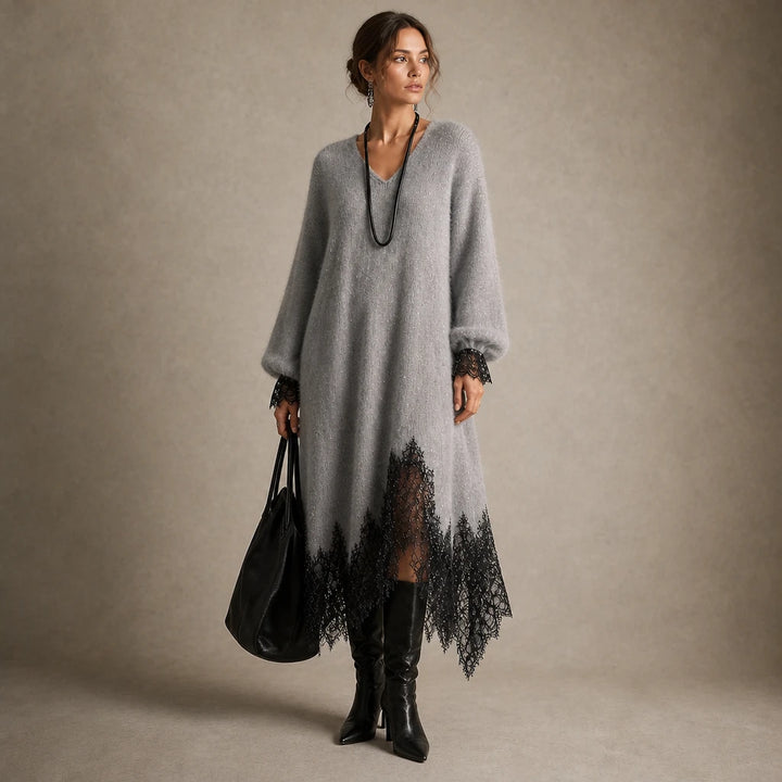 Lunavia – Floral Lace Hem Knit Midi Dress
