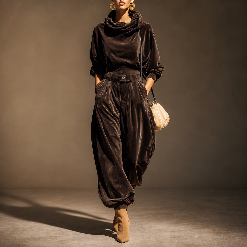 Veloura – Belted Velvet Hoodie And Trouser Set