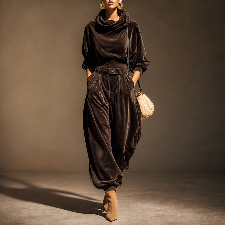 Veloura – Belted Velvet Hoodie And Trouser Set