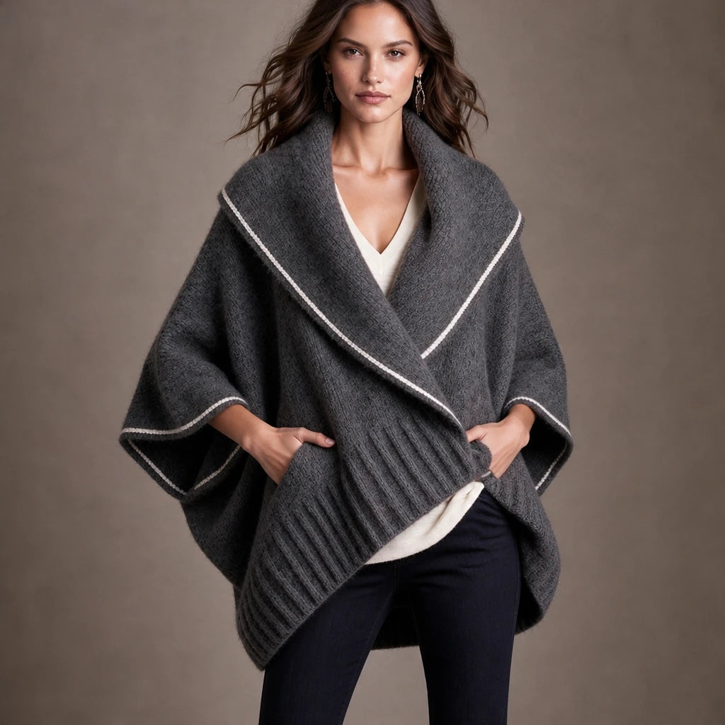 Drapella – Contrast-Trim Draped Knit Cardigan