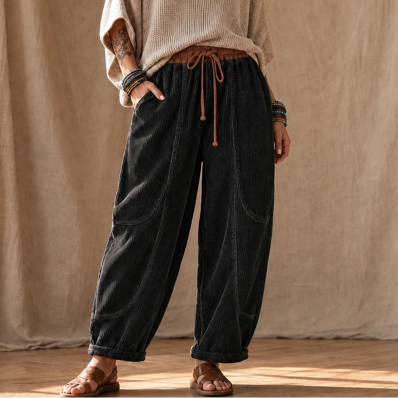 Cordelia – Ribbed Corduroy-Look Lantern Pants