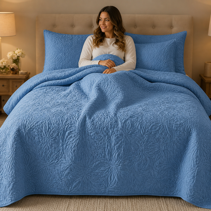Beddura – Embossed Floral Washed Cotton Comforter Set