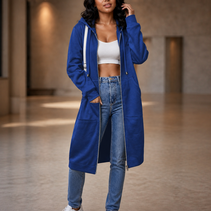 Cozyline – Fleece-Lined Tunic-Length Zip-Up Hoodie