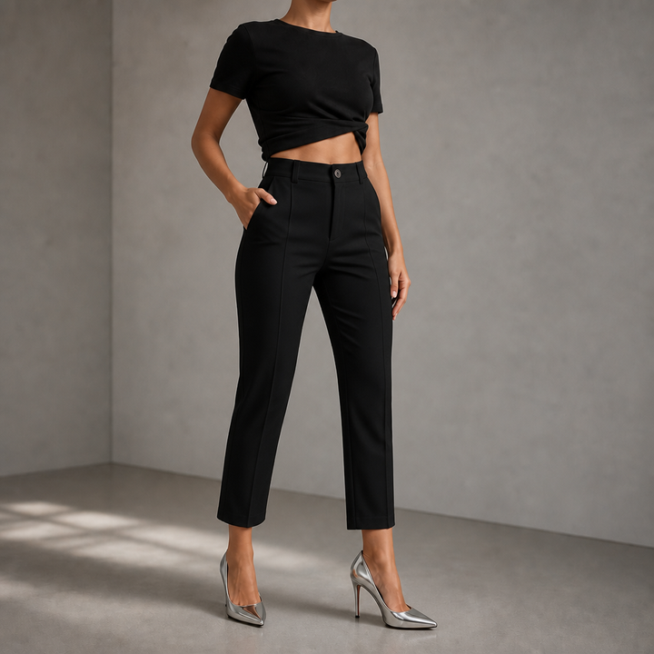 Elara – High-Waisted Cropped Straight-Leg Pants