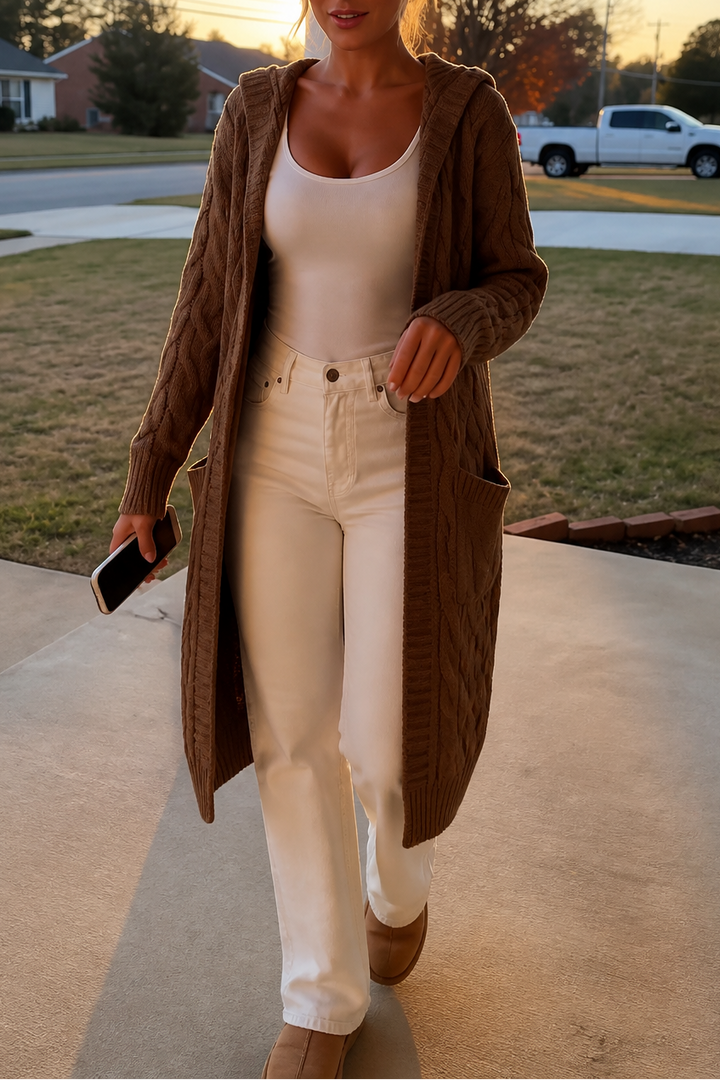 Wearbella – Hooded Chunky Cable Knit Cardigan