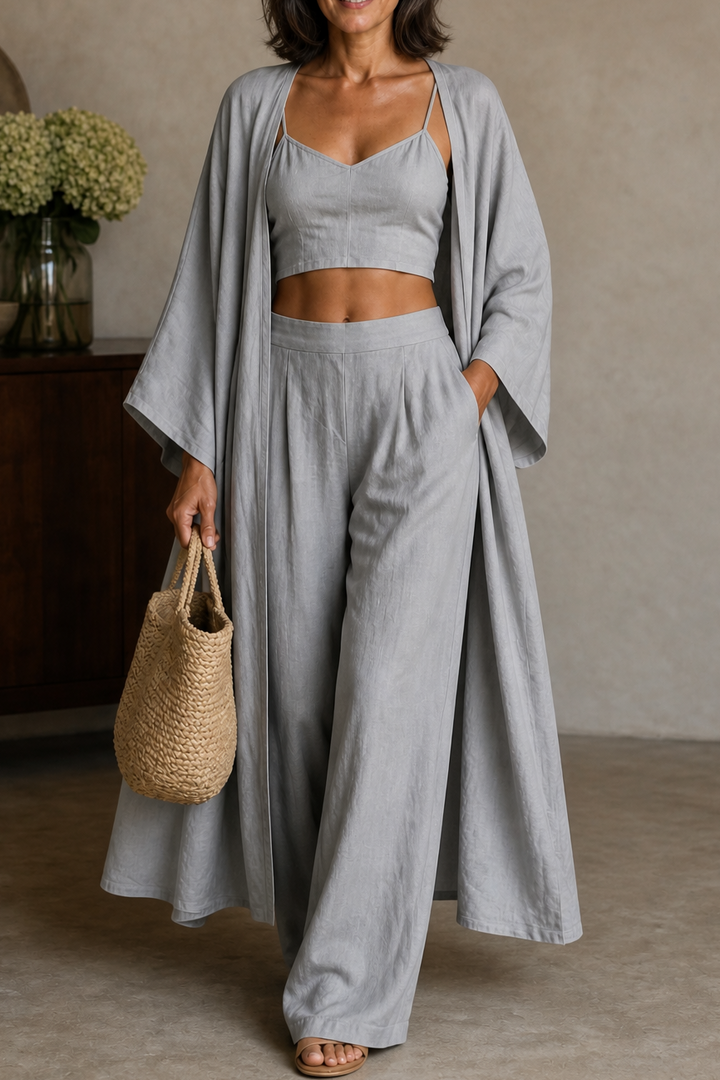 Mornday – Cotton-Linen Cardigan, Cami And Wide-Leg Pants Set
