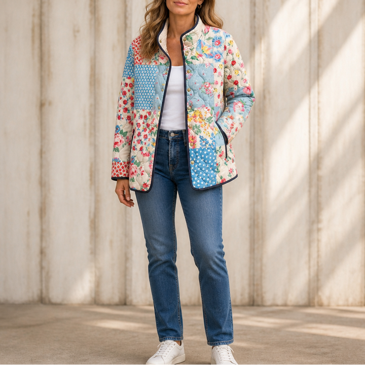Garden Muse – Painterly Floral Quilted Longline Jacket