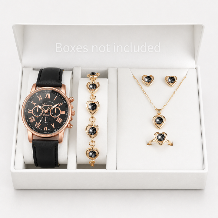 Fivella – Heart Dial 5-Piece Watch & Jewelry Set