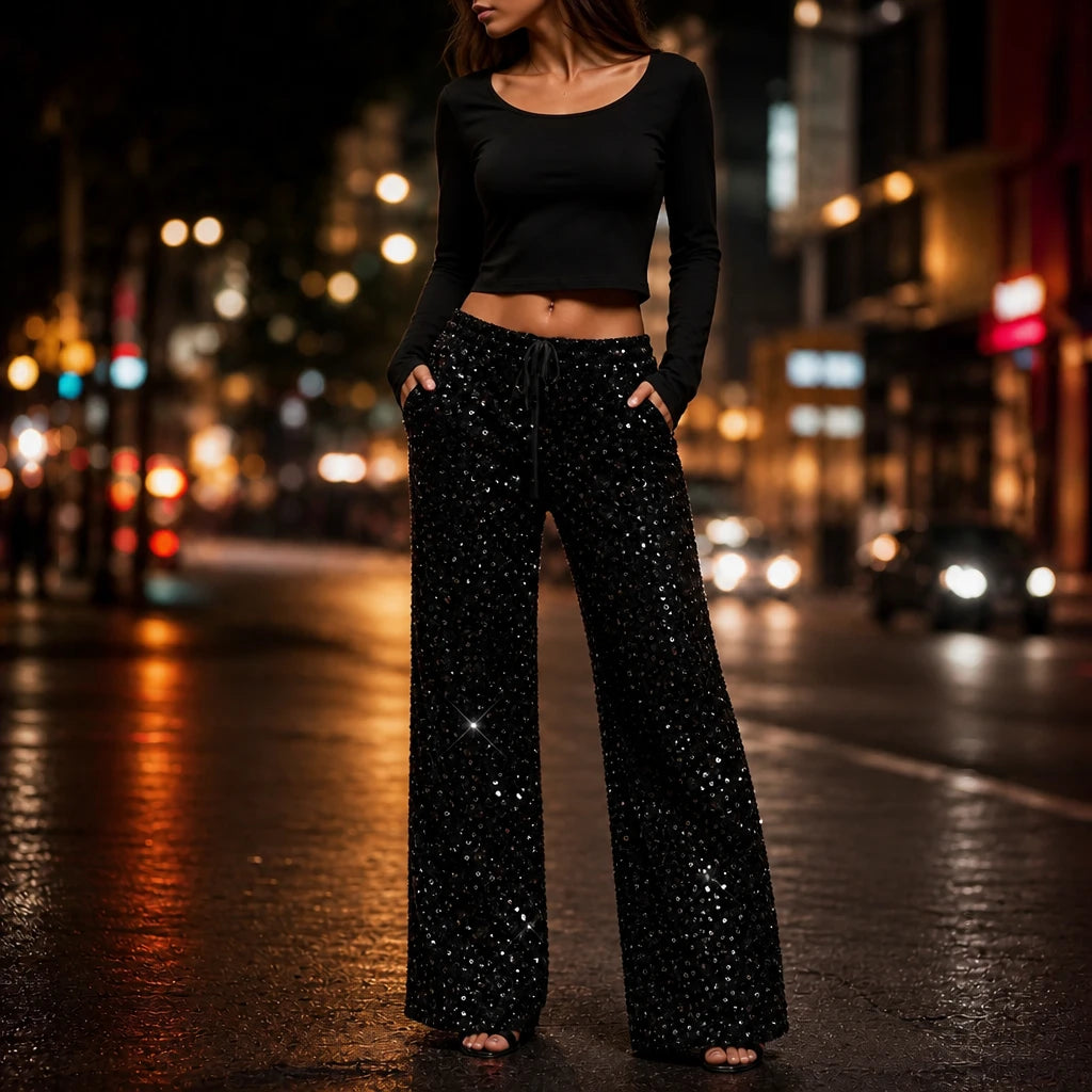Sequinelle – Sequin Straight-Leg Trousers