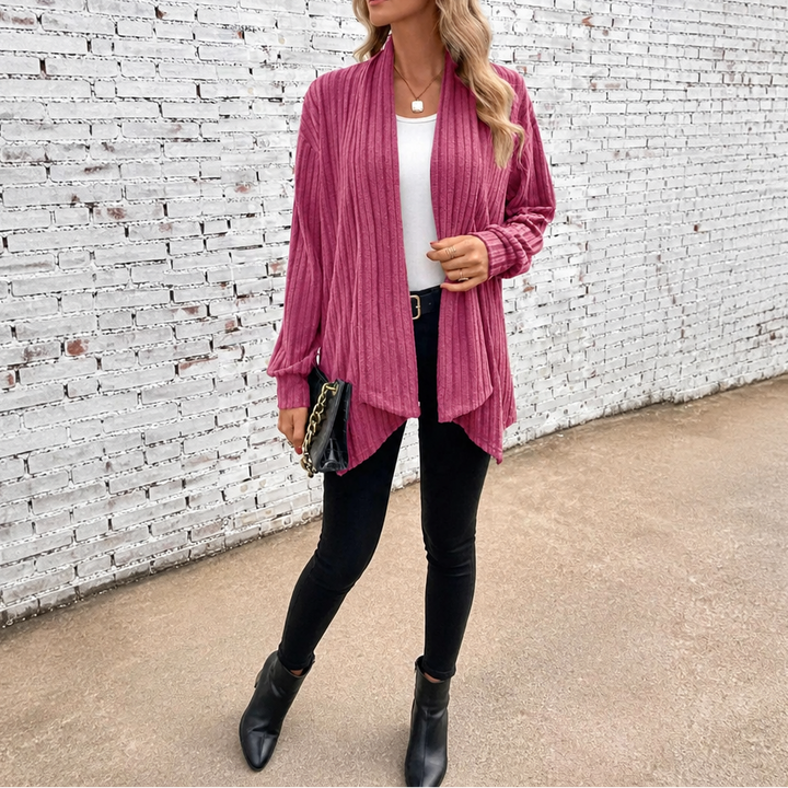 Draperly – Eyelet Waterfall Open-Front Cardigan