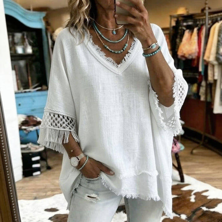 Wrenfare – Crochet Fringe Trim Sleeve Top
