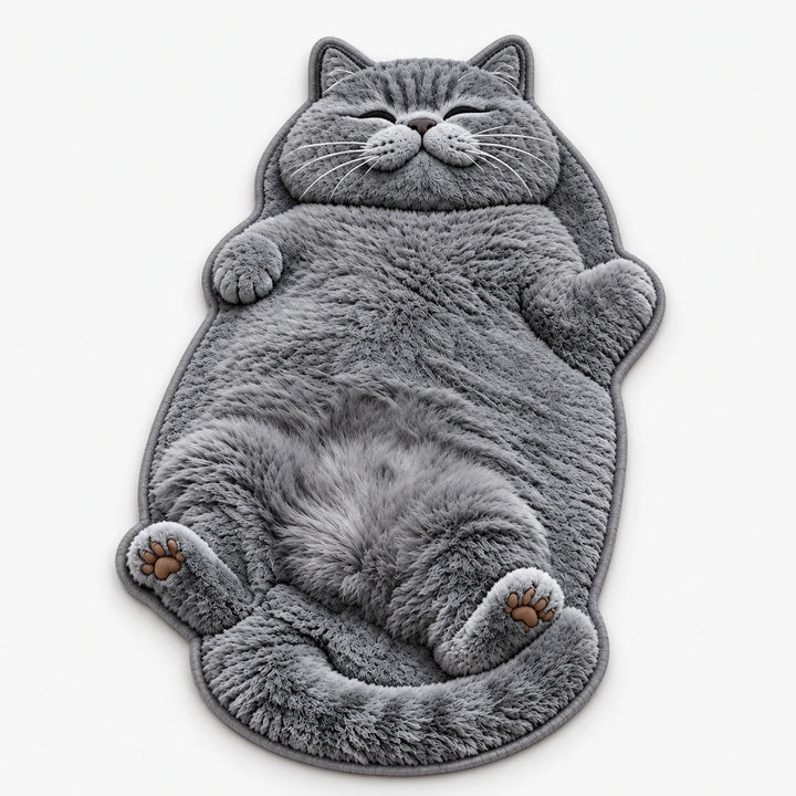Tabby Tumble – Sleeping Cat-Shaped Plush Area Rug