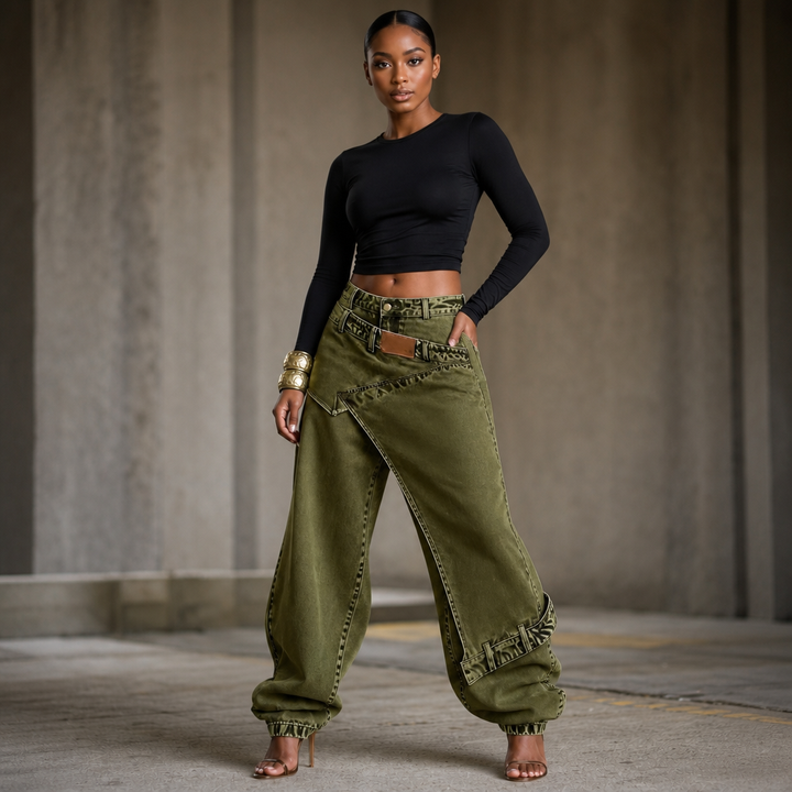 Wearlyn – Asymmetric Wrap-Waist Wide-Leg Jeans