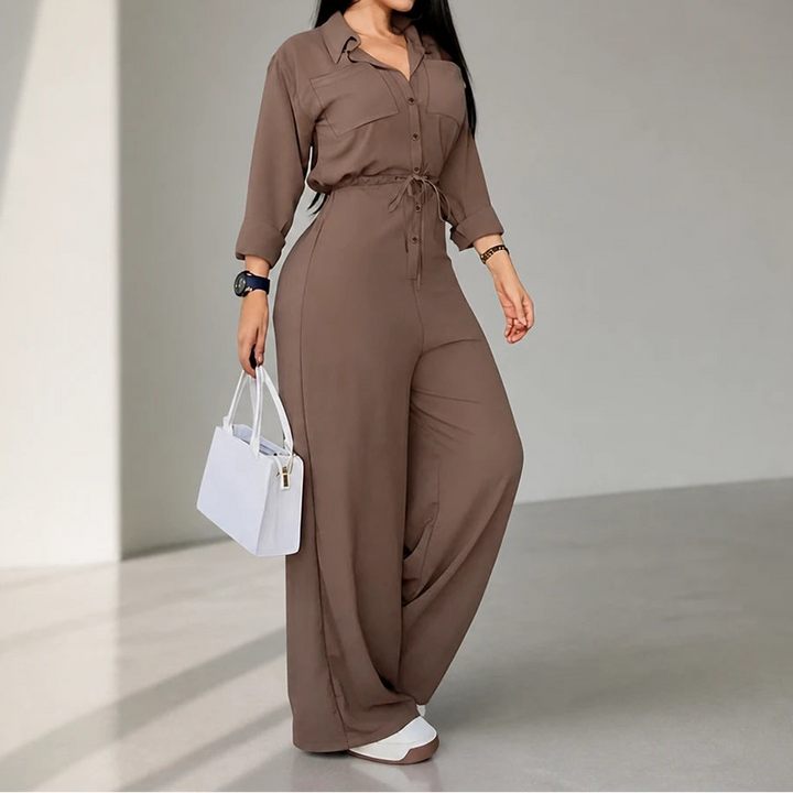 Silhouette – Collared Tie-Waist Wide-Leg Jumpsuit