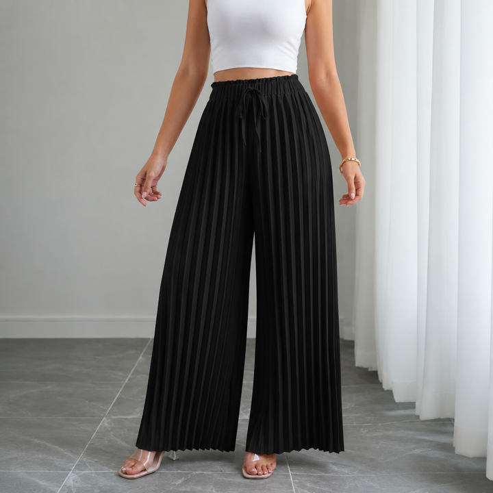Easewide – Pleated Wide-Leg Drawstring Trousers