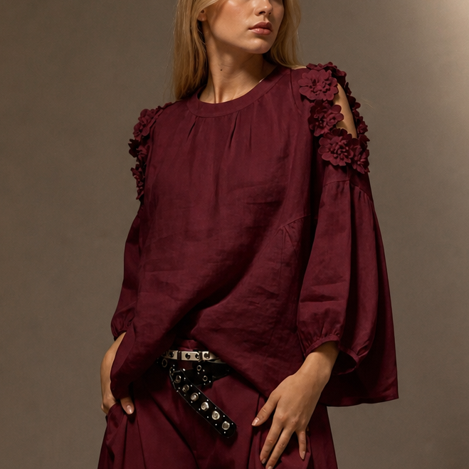 Florenza – 3D Floral Cold-Shoulder Blouse