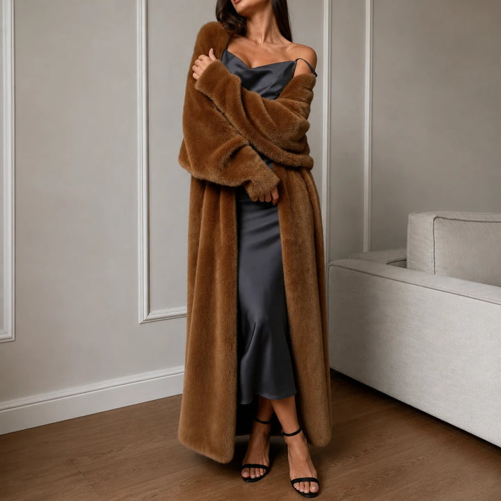 Veloura – Long Plush Faux-Mink Knit Coat