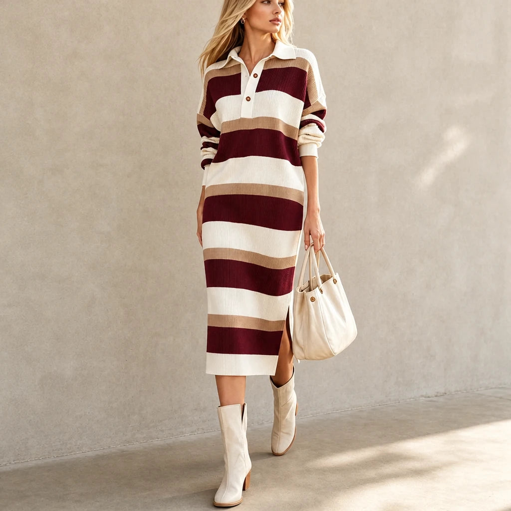 Collara – Striped Knit Polo-Collar Dress