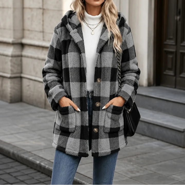 PlaidHaven – Buffalo Plaid Hooded Fleece Coat