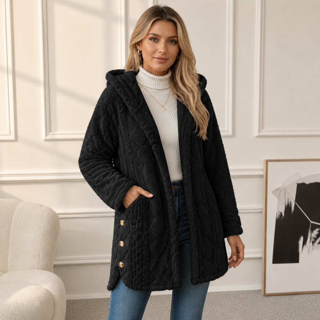 Wearbella – Diamond Jacquard Plush Hooded Coat