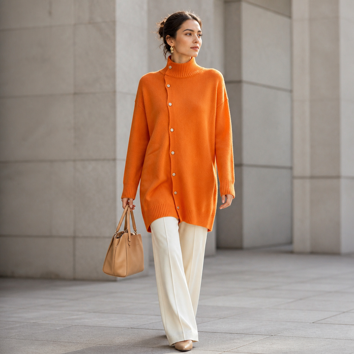 Wrapdaya – Oversized High-Neck Button Cardigan