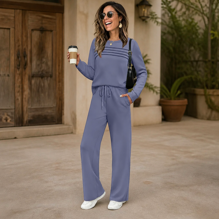 Wearbella – Pleated Round-Neck Loungewear Set