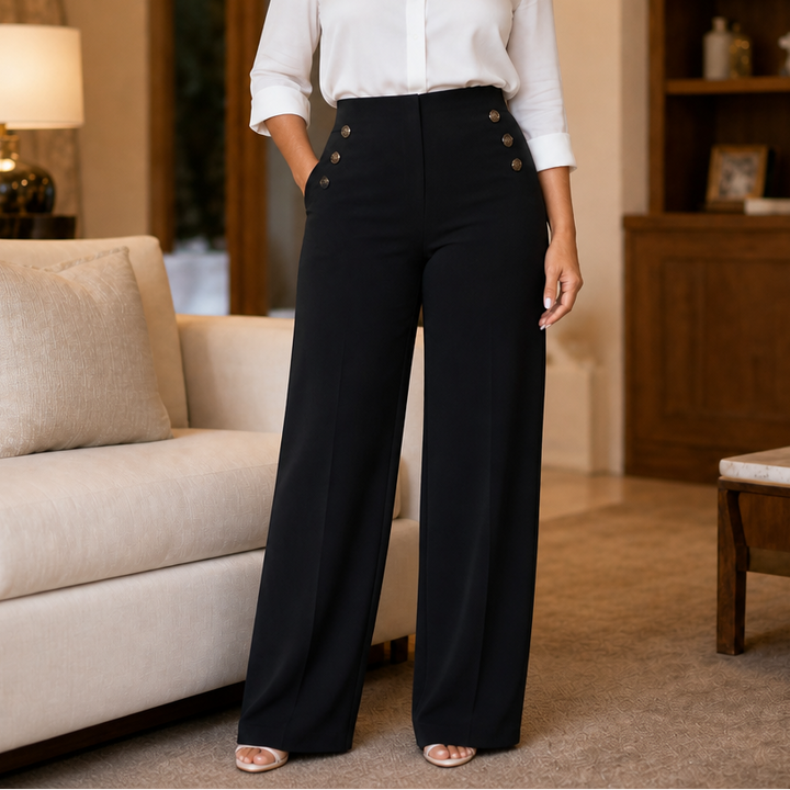 Curvella – High-Waisted Wide-Leg Ponte Trousers