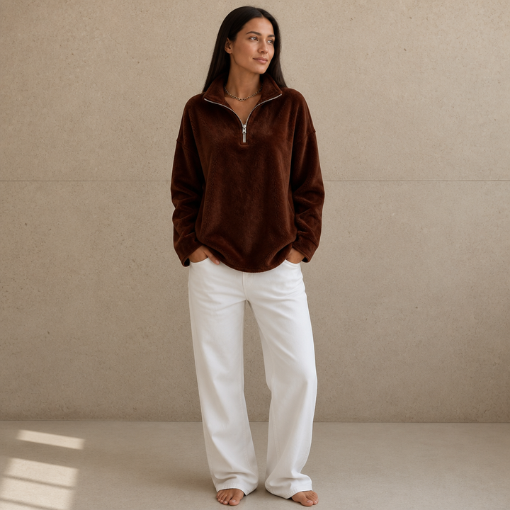 Cozyline – Dropped-Shoulder Quarter-Zip Sweatshirt