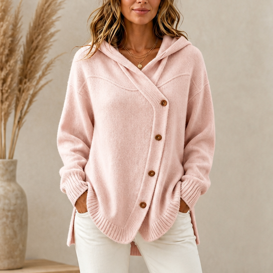 Lunette Wrap – Asymmetric Diagonal Hooded Knit Cardigan