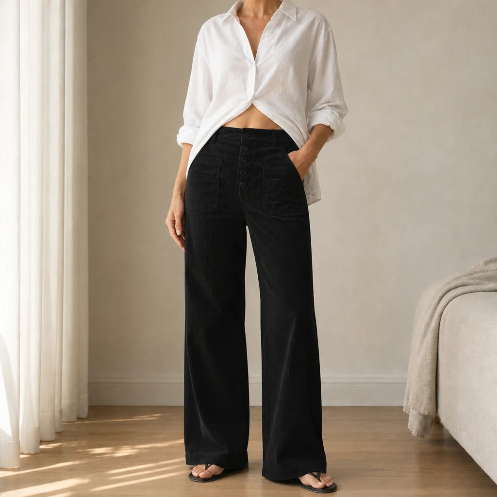 Veloura – High-Waisted Striped Velvet Flare Pants