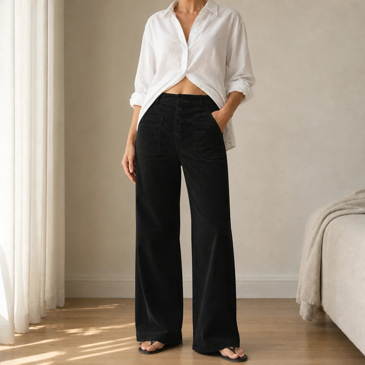 Veloura – High-Waisted Striped Velvet Flare Pants