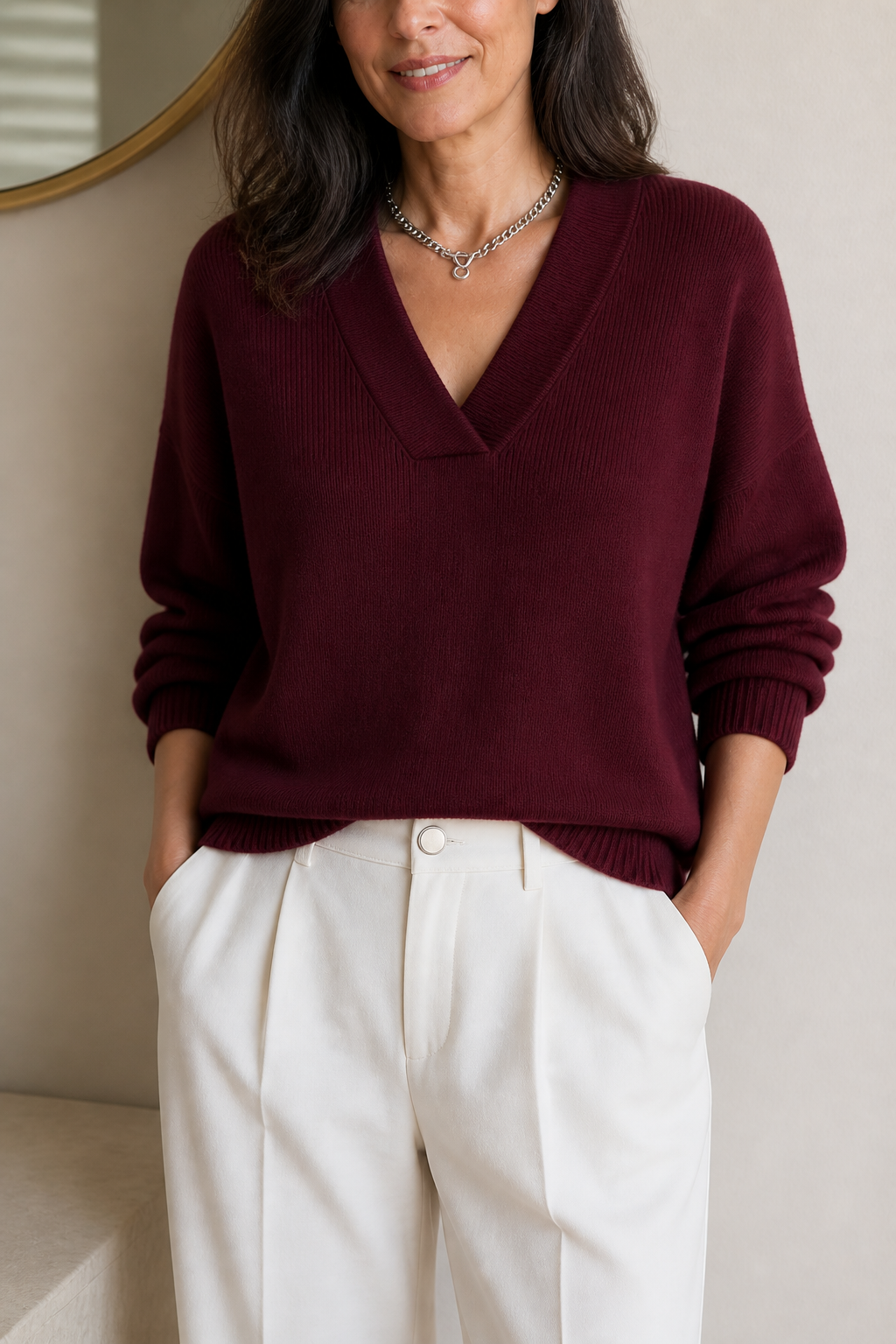 Softline – Ribbed V-Neck Relaxed Knit Sweater