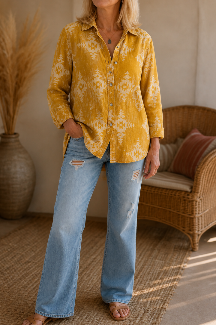 Wearbella – Vintage Floral Print Button-Up Blouse