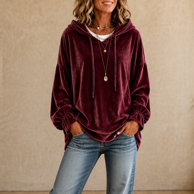 Wearbella – Ruffle Cuff Velvet Relaxed Hoodie
