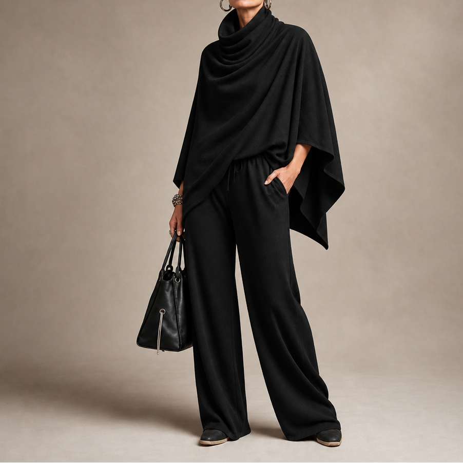 Draveny – Draped Cowl-Neck Top And Trouser Set