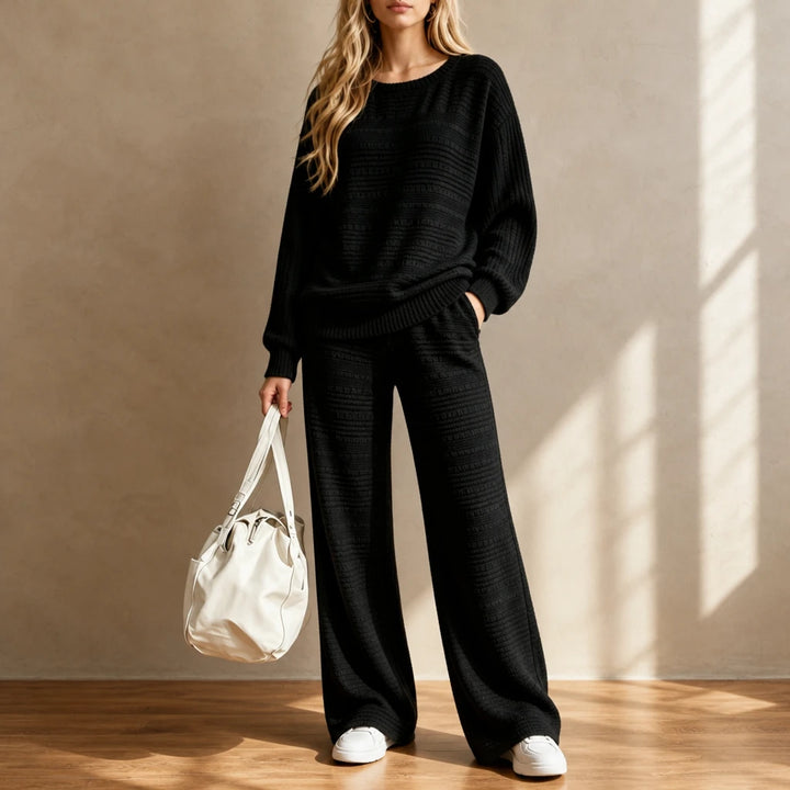 Wearbella – Ribbed Knit Top And Wide-Leg Pants Set