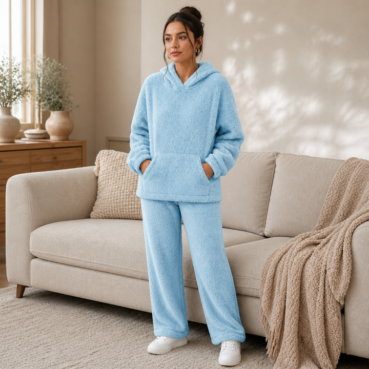Cozy Haven – Plush Fleece Hooded Top And Jogger Pants Set