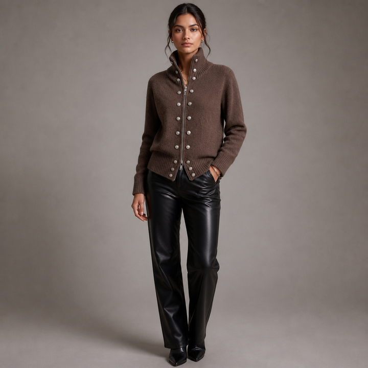 Wearvale – Two-Way Zip High-Neck Knit Cardigan