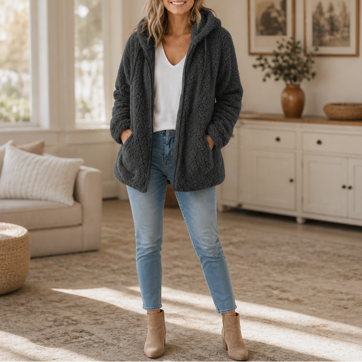 Cozelia – Fuzzy Hooded Zip-Up Fleece Jacket