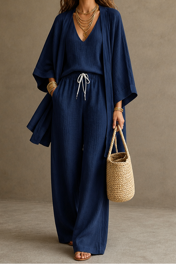 Wearbella – Open-Front Cardigan Wide-Leg Pants Set