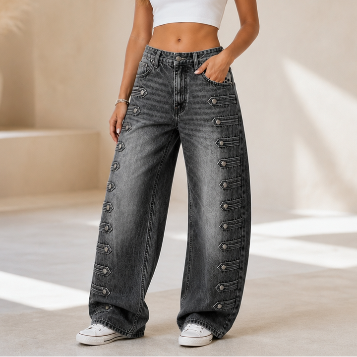 Buckleline – Side Buckle Wide-Leg Jeans