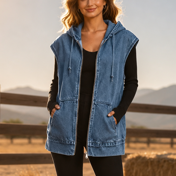 Wearbella – Oversized Hooded Denim-Look Vest