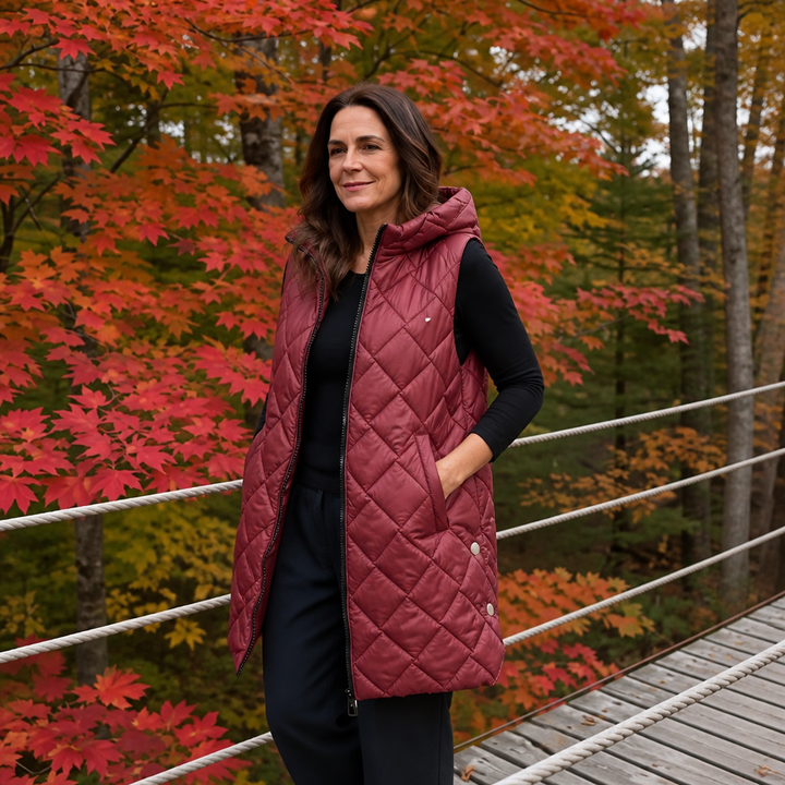 Quilted Ease – Square-Quilted Longline Hooded Vest