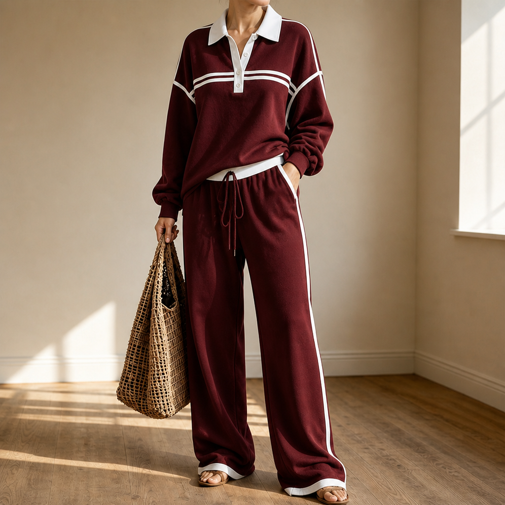Setwell – Striped Colorblock Top And Wide-Leg Trouser Set