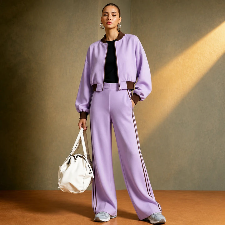 Rally Rib – Cropped Bomber And Striped Wide-Leg Pants Set