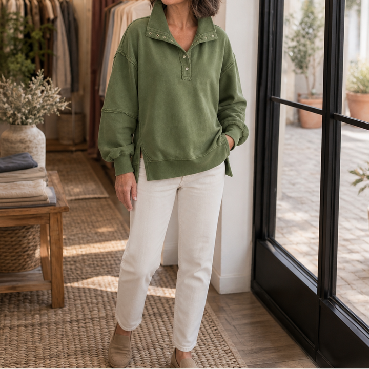 Draperie – Raw-Edge Split-Cuff Snap Placket Henley
